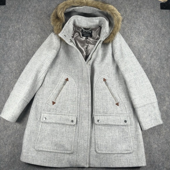 J.Crew Chateau Parka Coat Womens 16 Gray Italian Stadium Cloth Nello Gori Fur - Picture 2 of 16
